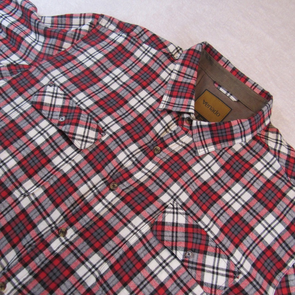 Venado Flannel Shirt Mens 3XL Red Plaid Cotton Corduroy Trim Button Up